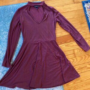 **SOLD** Long Sleeved Burgundy Skater Dress with Keyhole Cutout